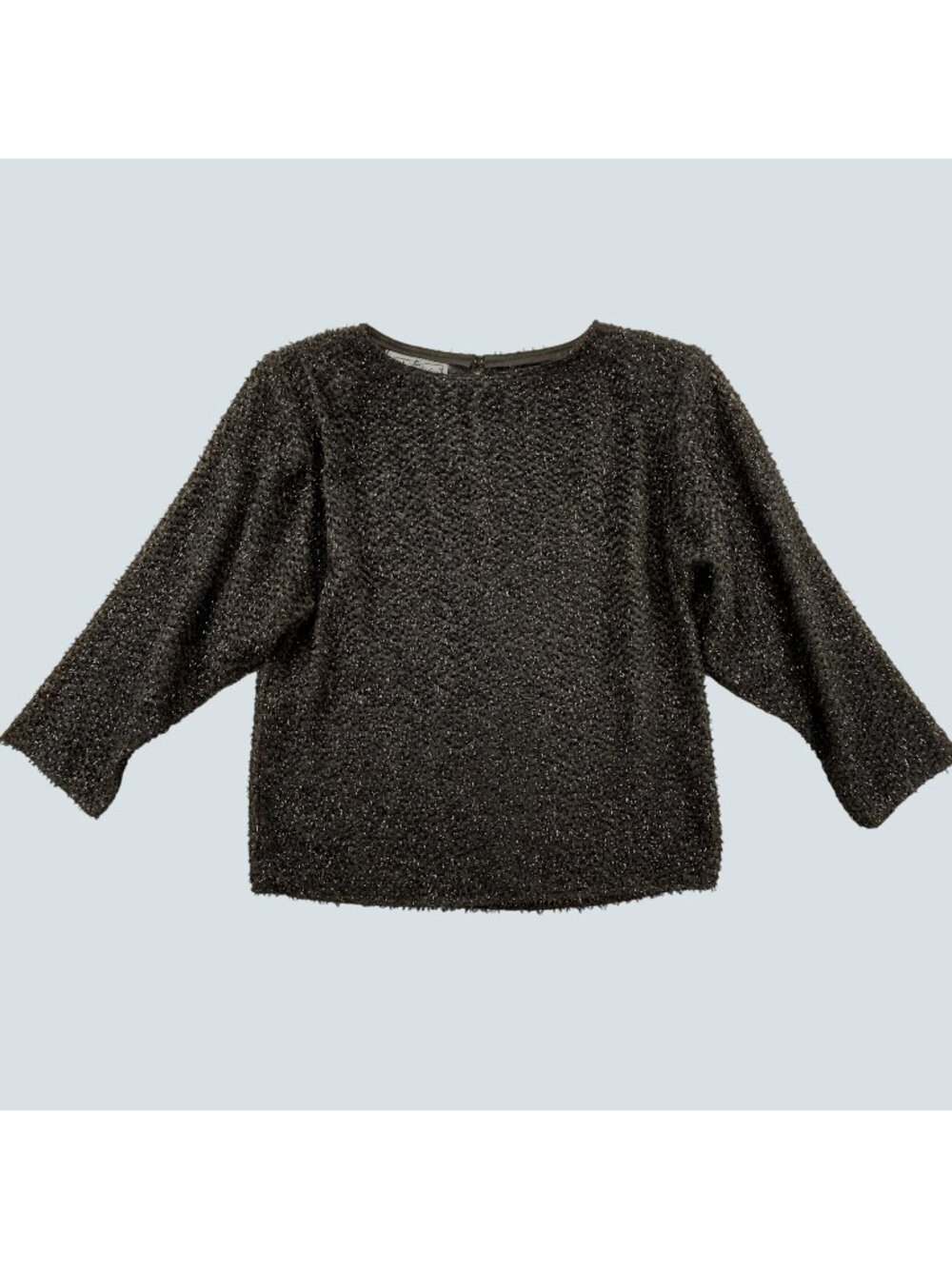 Jonathan Martin Black Metallic Sparkle Textured 3/4 Sleeve Blouse Top Womens M